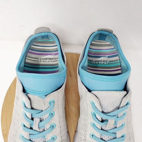Dansko Shoes Womens 41 Elise Sneaker Grey Leather Blue Comfort Casual Athletic - Picture 5 of 11